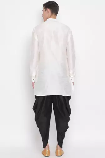 Cream Silk Blend Kurta And Dhoti Set