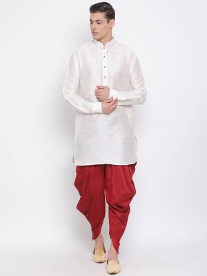 Cream Silk Blend Kurta And Dhoti Set 1