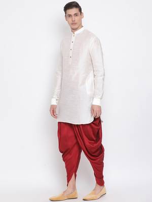 Cream Silk Blend Kurta And Dhoti Set 2