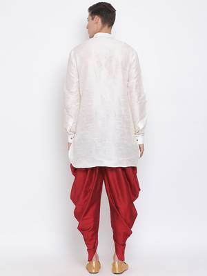 Cream Silk Blend Kurta And Dhoti Set 3
