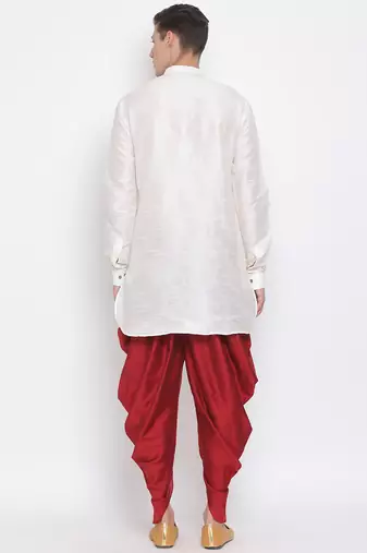 Cream Silk Blend Kurta And Dhoti Set