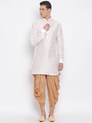 Cream Silk Blend Kurta And Dhoti Set 1