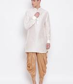 Cream Silk Blend Kurta And Dhoti Set