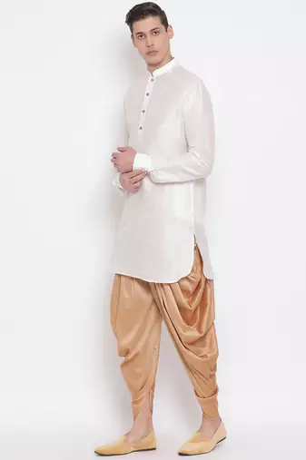 Cream Silk Blend Kurta And Dhoti Set