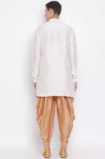 Cream Silk Blend Kurta And Dhoti Set
