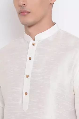 Cream Silk Blend Kurta And Dhoti Set