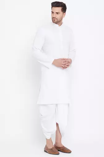 White Cotton Kurta And Dhoti Set