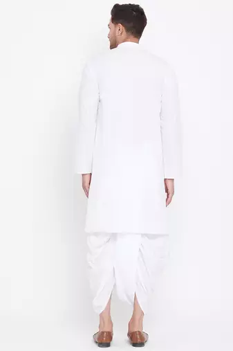 White Cotton Kurta And Dhoti Set
