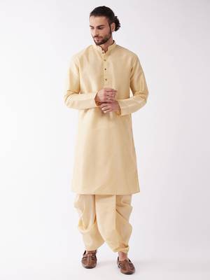 Gold Silk Blend Kurta And Dhoti Set 1