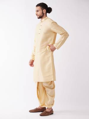 Gold Silk Blend Kurta And Dhoti Set 2