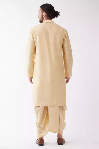 Gold Silk Blend Kurta And Dhoti Set