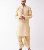 Beige And Gold Silk Blend Kurta And Dhoti Set