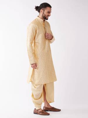 Beige And Gold Silk Blend Kurta And Dhoti Set 2