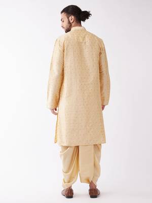 Beige And Gold Silk Blend Kurta And Dhoti Set 3