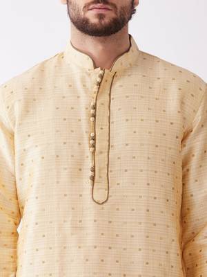 Beige And Gold Silk Blend Kurta And Dhoti Set 4