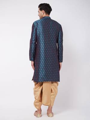 Blue And Rose Gold Silk Blend Kurta And Dhoti Set 3