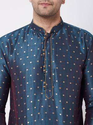 Blue And Rose Gold Silk Blend Kurta And Dhoti Set 4