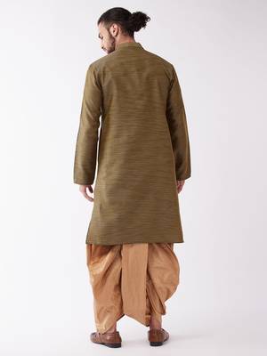 Black And Rose Gold Silk Blend Kurta And Dhoti Set 3