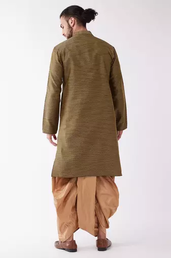 Black And Rose Gold Silk Blend Kurta And Dhoti Set