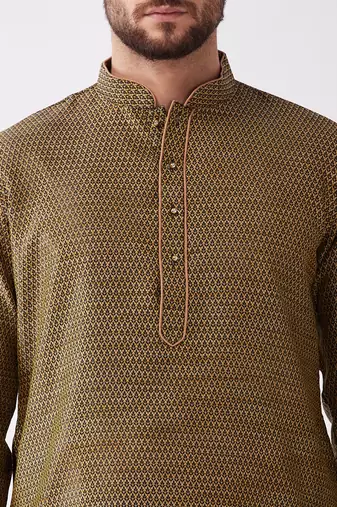 Black And Rose Gold Silk Blend Kurta And Dhoti Set