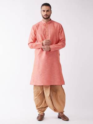 Pink And Rose Gold Silk Blend Kurta And Dhoti Set 1