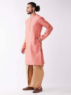 Pink And Rose Gold Silk Blend Kurta And Dhoti Set 2