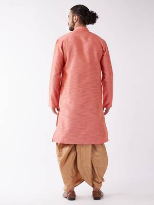 Pink And Rose Gold Silk Blend Kurta And Dhoti Set 3