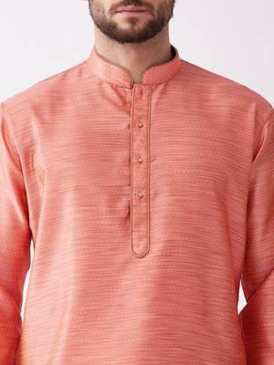 Pink And Rose Gold Silk Blend Kurta And Dhoti Set 4