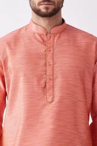 Pink And Rose Gold Silk Blend Kurta And Dhoti Set