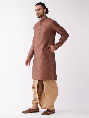 Maroon And Rose Gold Silk Blend Kurta And Dhoti Set 2