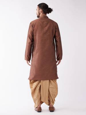 Maroon And Rose Gold Silk Blend Kurta And Dhoti Set 3