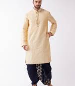 Beige And Navy Blue Silk Blend Kurta And Dhoti Set