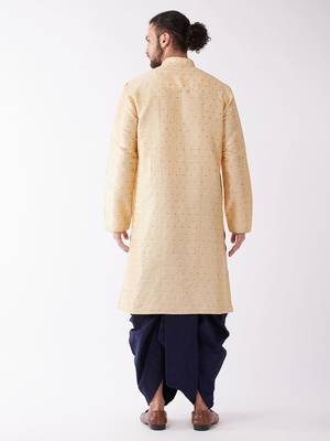 Beige And Navy Blue Silk Blend Kurta And Dhoti Set 3