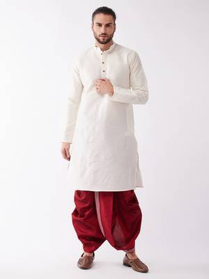  men's solid kurta and embroidered traditional dhoti set 1