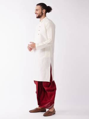  men's solid kurta and embroidered traditional dhoti set 2