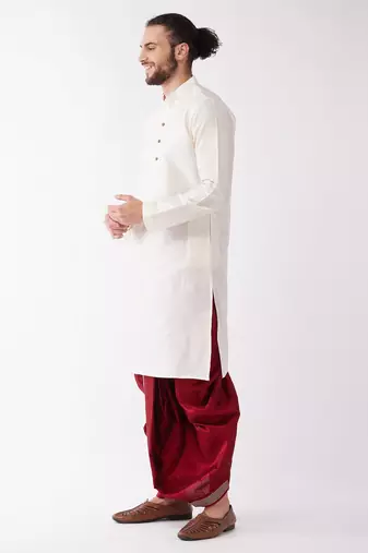  men's solid kurta and embroidered traditional dhoti set