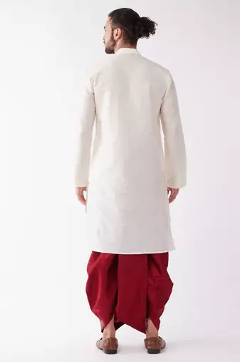  men's solid kurta and embroidered traditional dhoti set