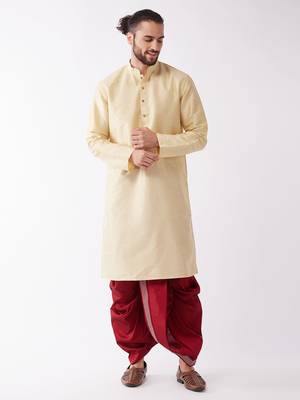  men's solid kurta and embroidered traditional dhoti set 1