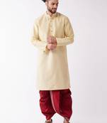  men's solid kurta and embroidered traditional dhoti set