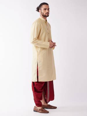  men's solid kurta and embroidered traditional dhoti set 2