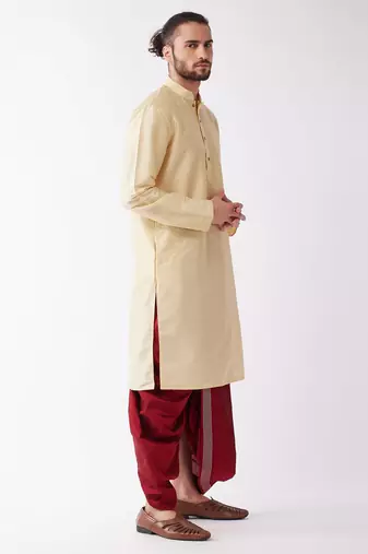  men's solid kurta and embroidered traditional dhoti set