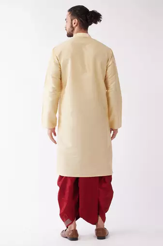  men's solid kurta and embroidered traditional dhoti set