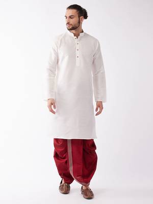  men's solid kurta and embroidered traditional dhoti set 1