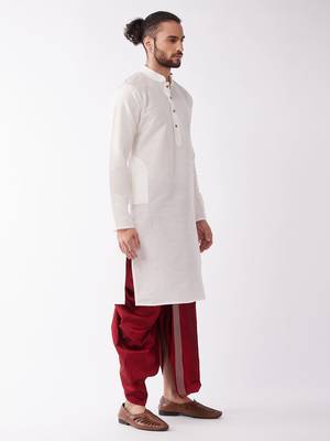  men's solid kurta and embroidered traditional dhoti set 2
