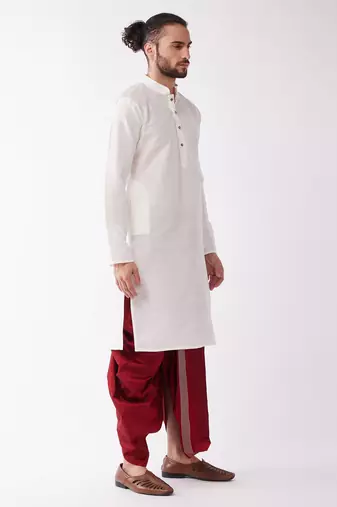  men's solid kurta and embroidered traditional dhoti set