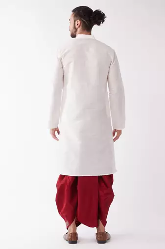  men's solid kurta and embroidered traditional dhoti set
