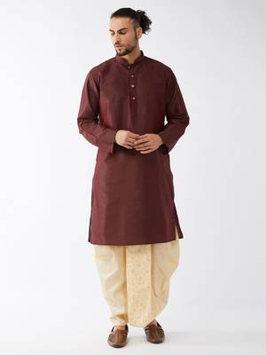 Solid Kurta And Embroidered Traditional Dhoti Set 1