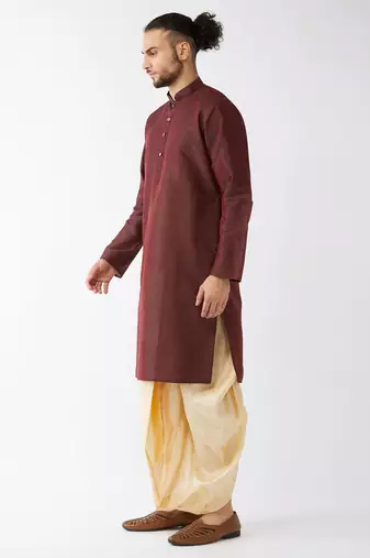 Solid Kurta And Embroidered Traditional Dhoti Set