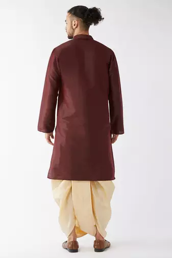 Solid Kurta And Embroidered Traditional Dhoti Set