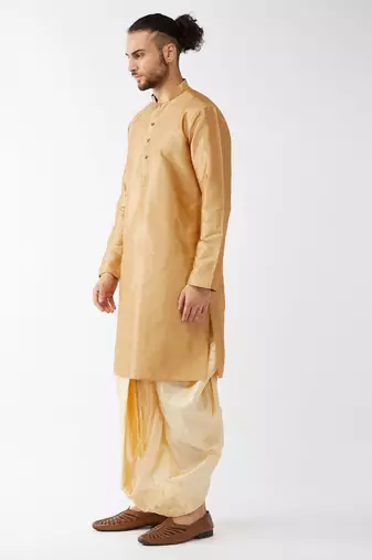 Solid Kurta And Embroidered Traditional Dhoti Set